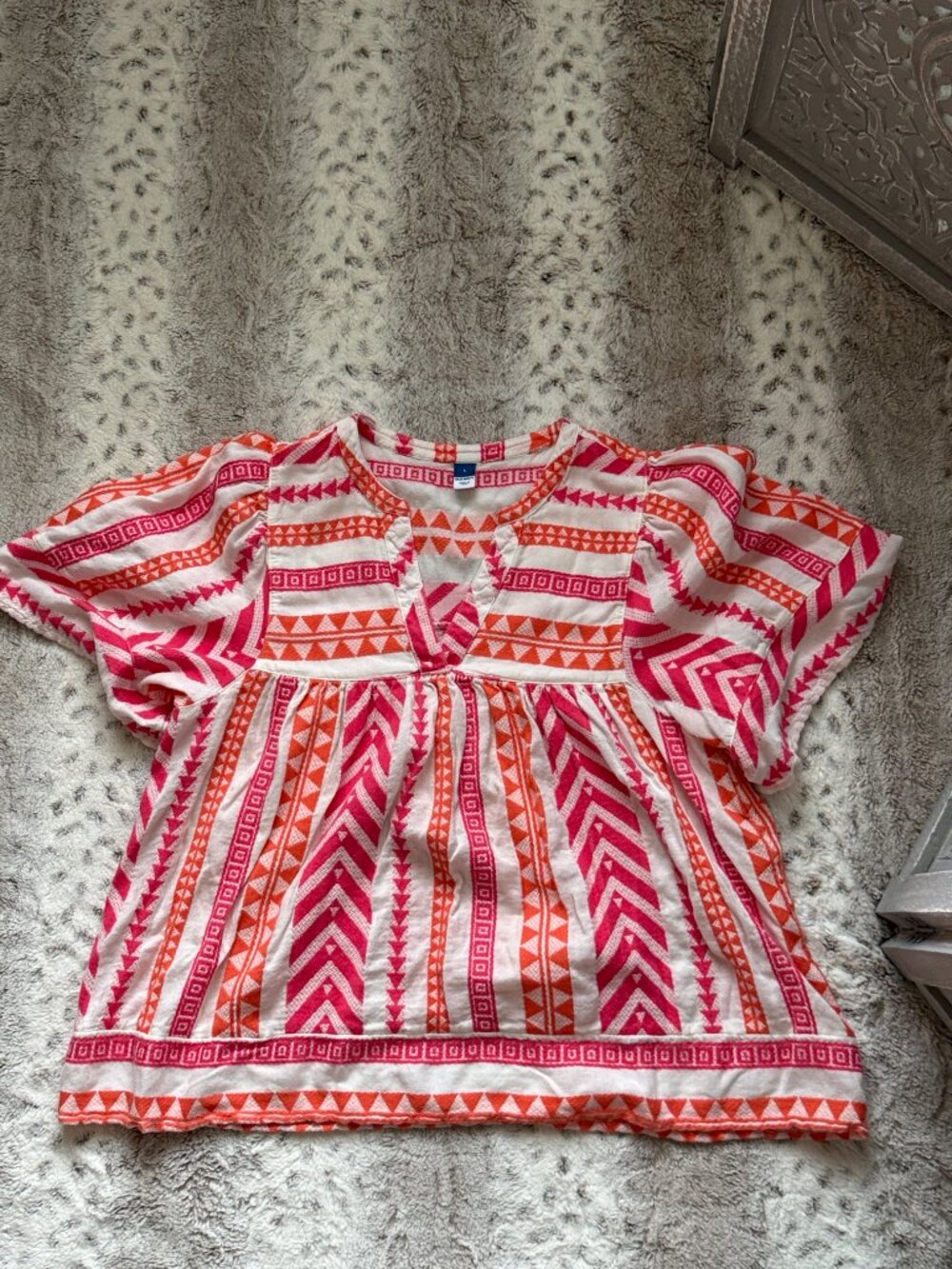 Pink orange embroidered peasant top large tropical beach feminine barbiecore - Picture 8 of 10